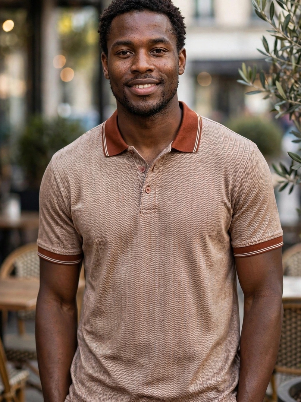 R&R Casuals Classic Men's Short-Sleeve Polo in Brown with Contrast Collar